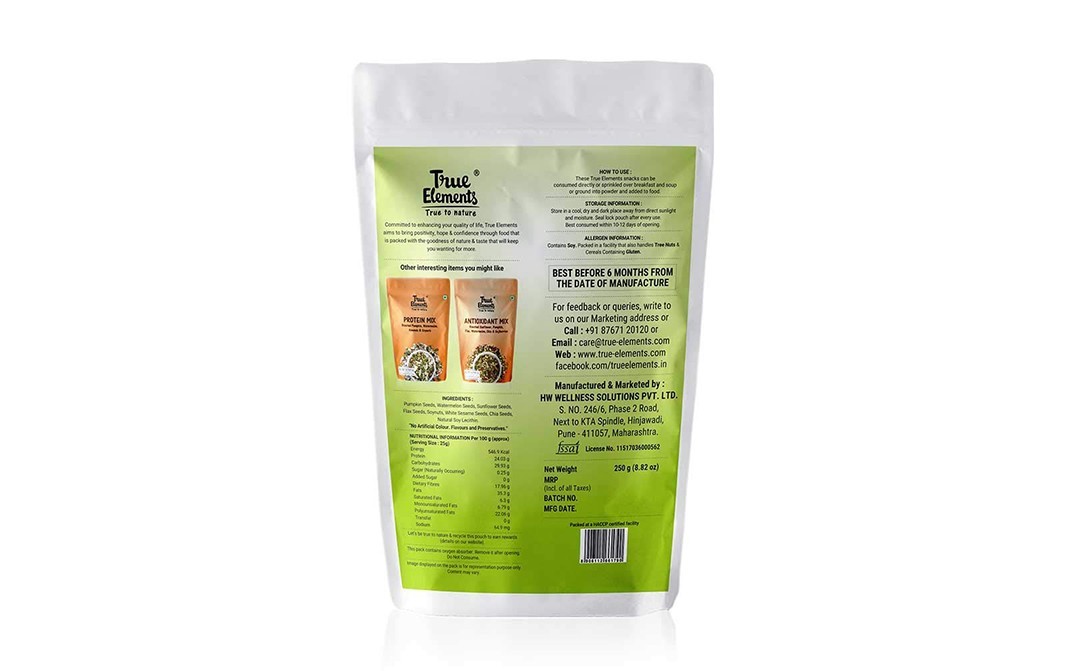 True Elements 7-in-1 Super-seeds & Nut Mix Pumpkin, Watermelon, Sunflower, Flax, Soynuts, White Sesame & Chia   Pack  250 grams